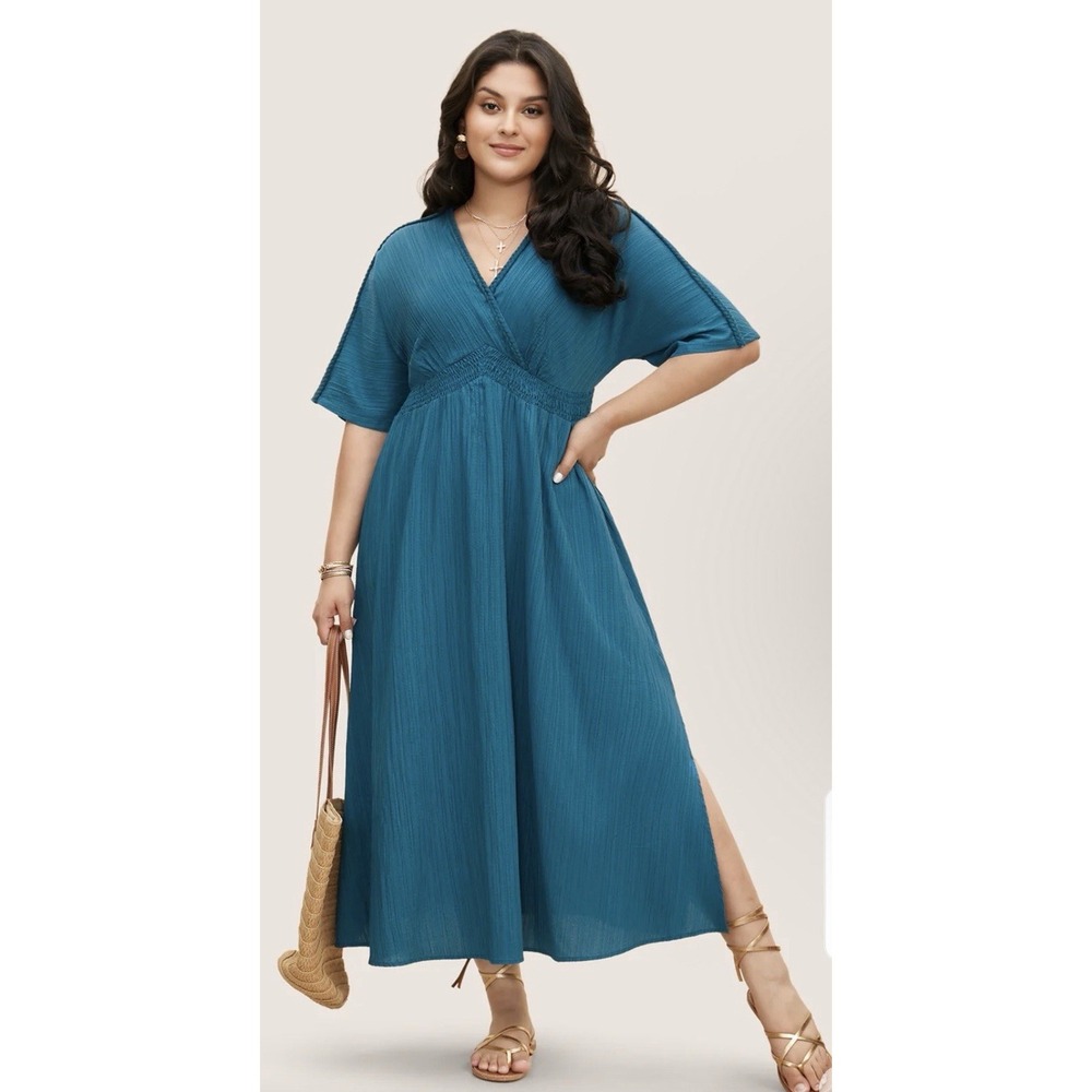 Bloomchic V Neck‎ Shirred Split Side Dress Plus Sz 18/20 Teal